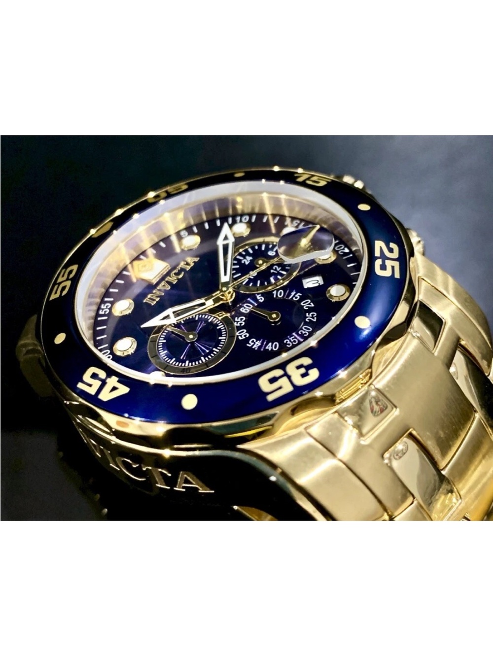 Invicta Men’s PRO DIVER SCUBA Chronograph Blue Dial 18kt Gold Plated Watch. 0073 - Picture 3 of 12